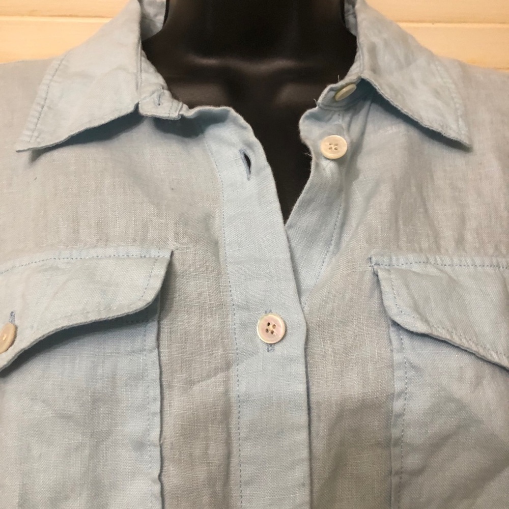 ⚡️5/$15⚡️Talbots | Lt. Blue Linen Blouse - Picture 2 of 8